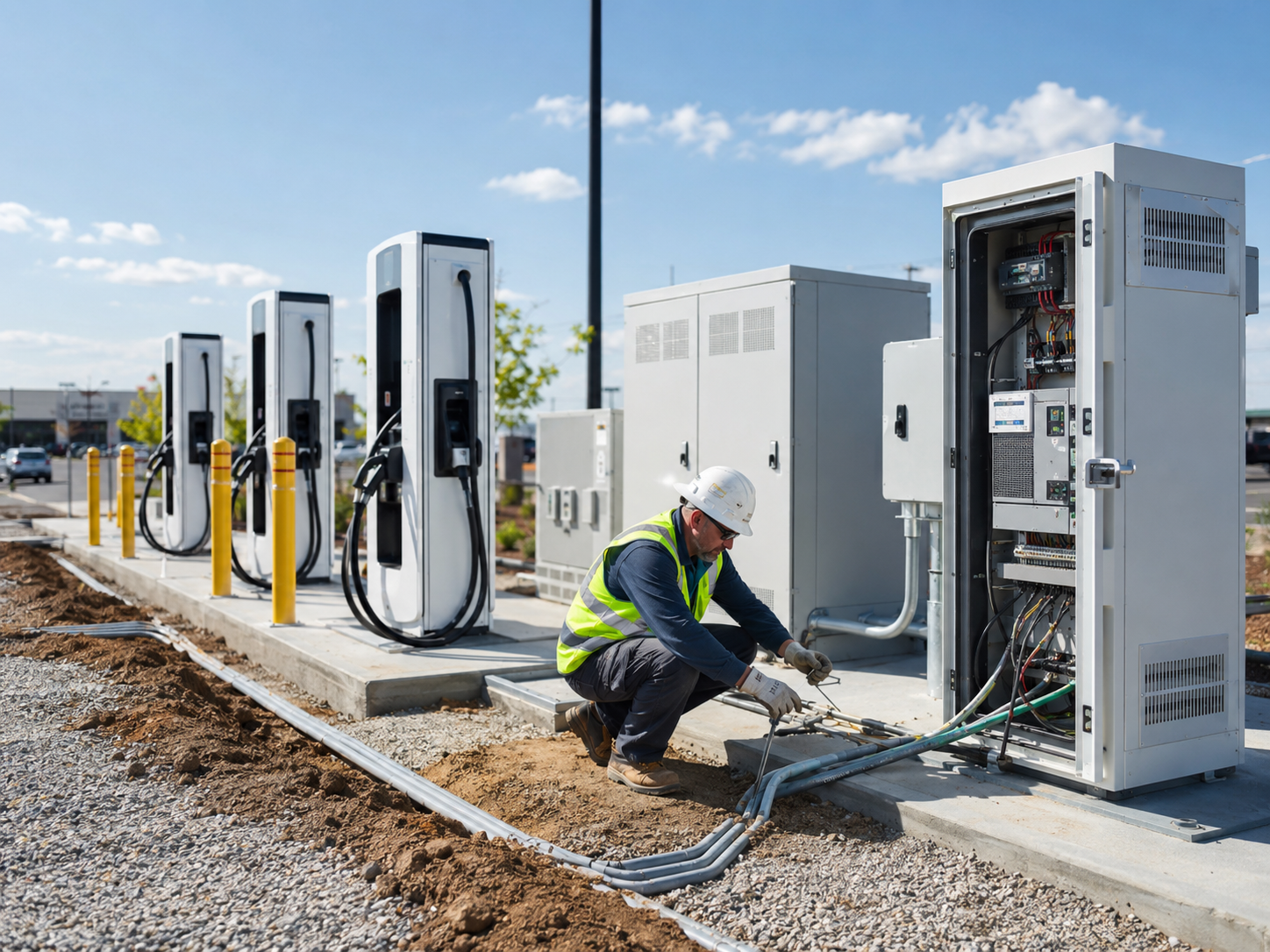 Technician working on EV charging infrastructure
